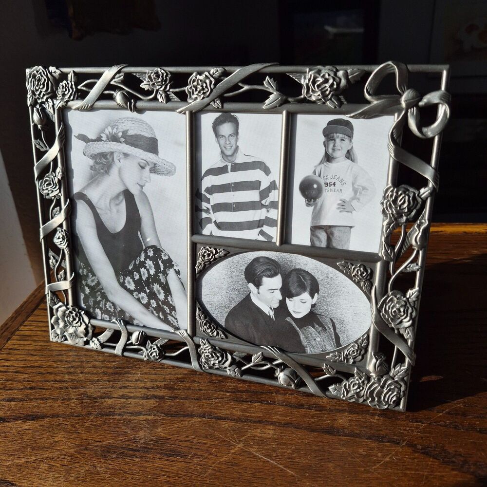 Vintage Deadstock Floral Pewter Photo/collage Frame 10x8 Holds 4 Pictures NIB